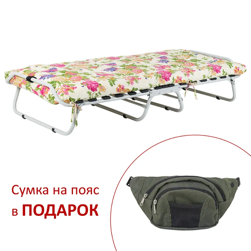 Ліжко складне розкладачка на ламелях Вітан d25 мм бязь, квіти